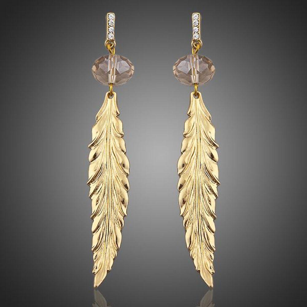 Gold Plated Leaf Drop Earrings - KHAISTA Fashion Jewellery