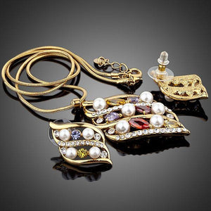 Gold Plated Multi Color Crystal Stud Earrings & Pendant Set - KHAISTA Fashion Jewellery