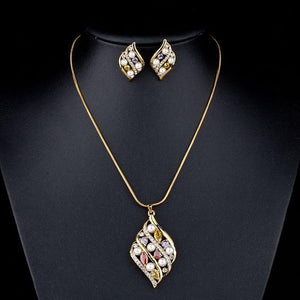 Gold Plated Multi Color Crystal Stud Earrings & Pendant Set - KHAISTA Fashion Jewellery