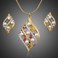 Khaista gold plated multicolour crystal stud earrings pendant set