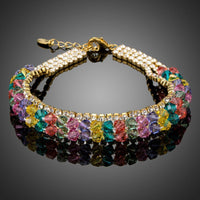 KHAISTA gold plated multicolour crystal bead bracelet on white background