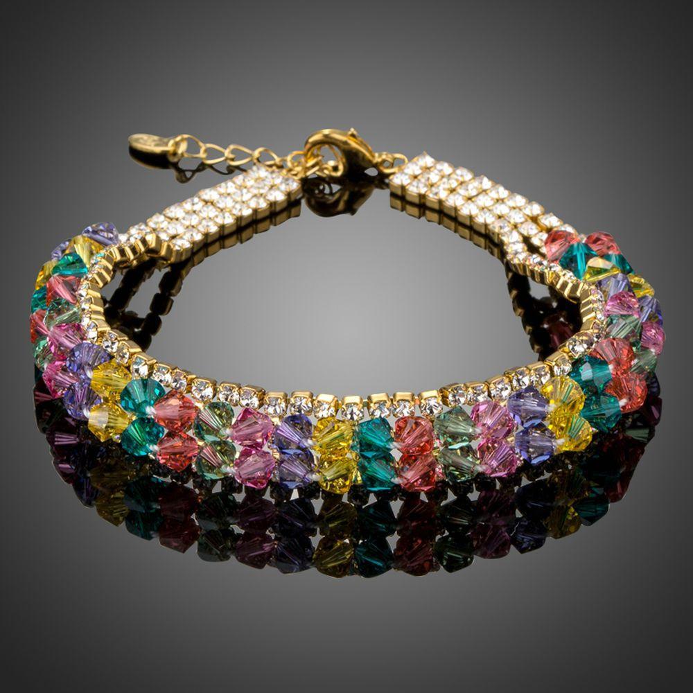 Gold Plated Multicolor Crystal Beads Charm Bracelet - KHAISTA Fashion Jewellery