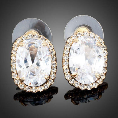 Gold Plated Oval Stud Earrings - KHAISTA Fashion Jewellery