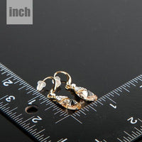 gold plated raindrop crystal drop earrings detail view by KHAISTA