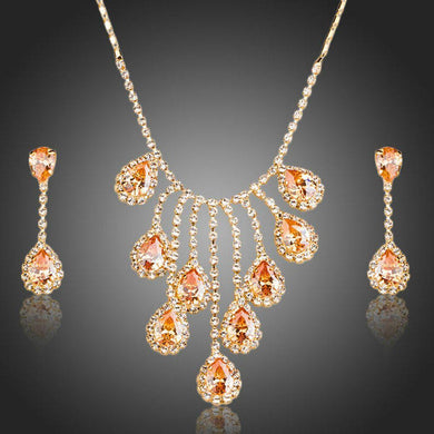 Gold Plated Red Crystals Waterdrop Jewelry Set - KHAISTA Fashion Jewellery