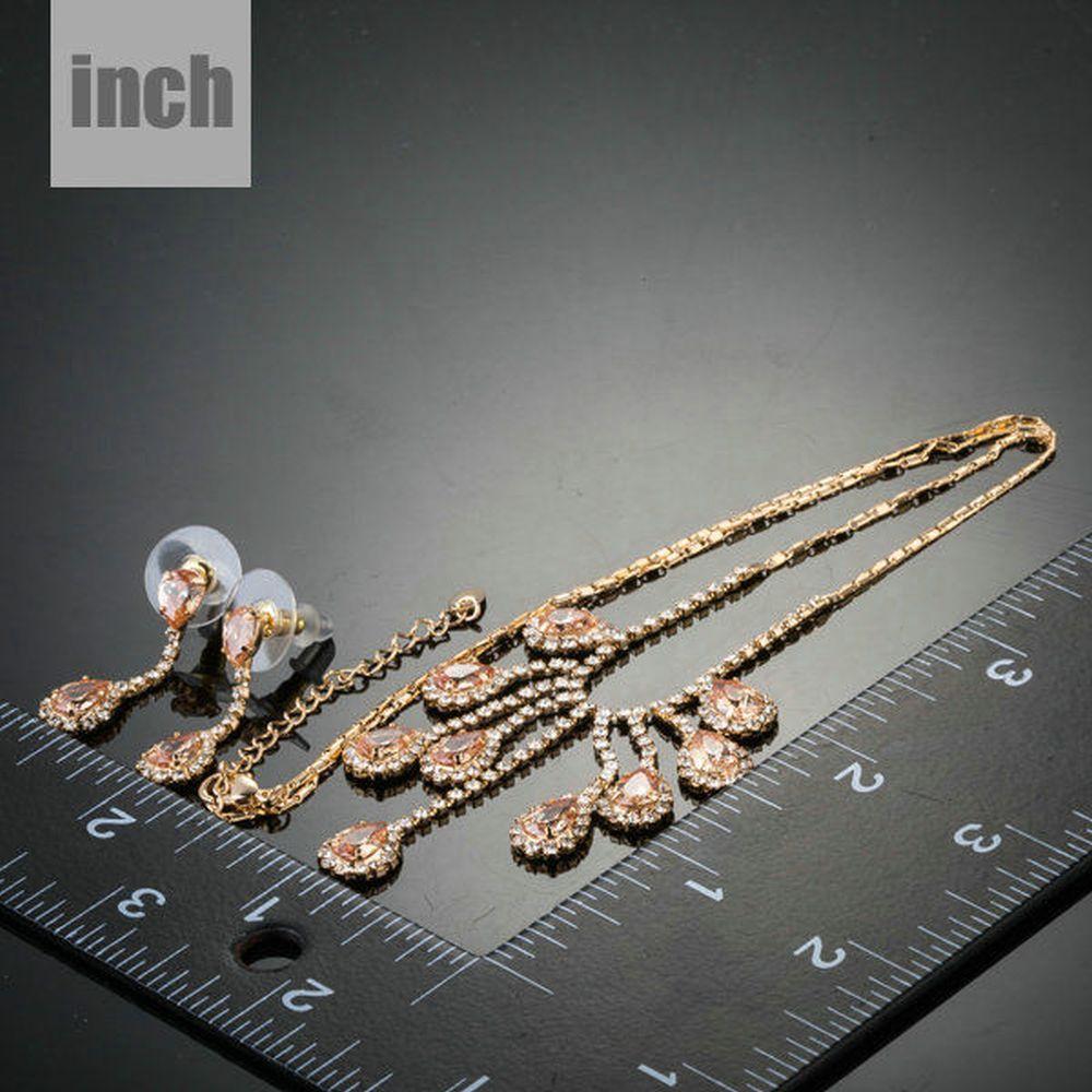 khaista gold plated red crystals waterdrop jewelry set mjg0150 image 3