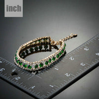 gold plated round green crystal bracelet detail view by KHAISTA