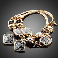 Close-up of square crystals on Khaista gold plated set