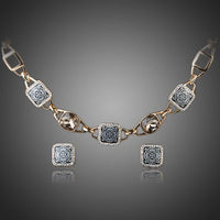 Khaista gold plated square crystal stud earrings necklace set