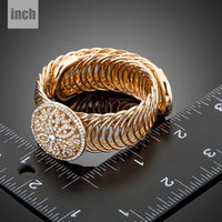 gold crystal hollow circle bangle detail view by KHAISTA
