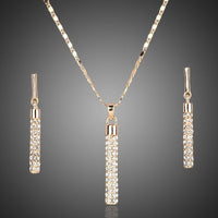 Khaista gold cylindrical crystal drop earrings pendant set