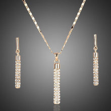 Load image into Gallery viewer, Golden Cylindrical Drop Earrings &amp; Pendant Necklace Set - KHAISTA Fashion Jewellery
