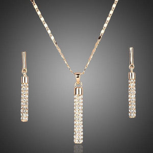Golden Cylindrical Drop Earrings & Pendant Necklace Set - KHAISTA Fashion Jewellery