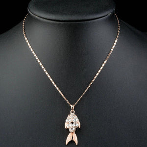 Golden Fish Design Crystal Pendant Necklace KPN0133 - KHAISTA Fashion Jewellery