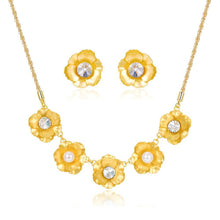 Load image into Gallery viewer, Golden Flower Pearl Stud Earring And Necklace Jewellery Set - KHAISTA Fashion Jewellery
