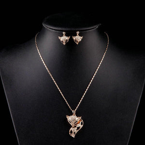 Golden Fox Lady Austrian Rhinestone Paved Necklace and Earring Set - KHAISTA Fashion Jewellery