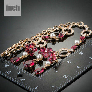 Golden Garnet Flower CZ Water Drop Jewelry Set - KHAISTA Fashion Jewellery