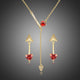 Gold and Red Cubic Zirconia Heart Jewellery Set
