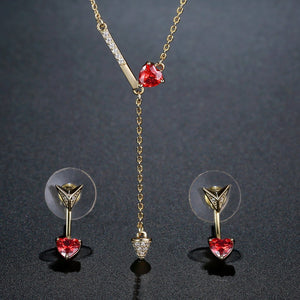 Golden Heart Cut Red Cubic Zirconia Jewelry Set - KHAISTA Fashion Jewellery