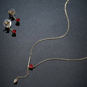 Golden Heart Cut Red Cubic Zirconia Jewelry Set - KHAISTA Fashion Jewellery