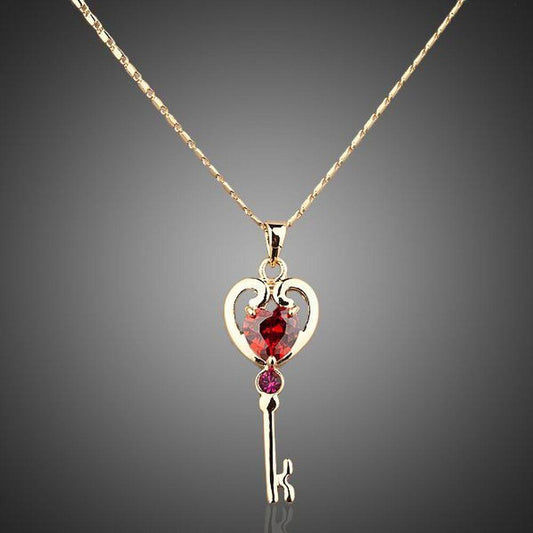 khaista golden key red crystal necklace kpn0008 image 1