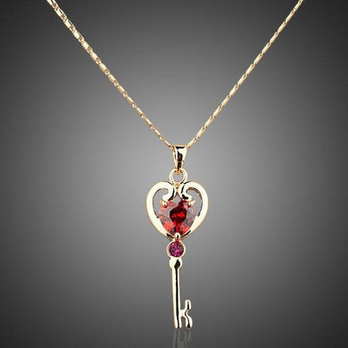 Golden Key Red Crystal Necklace KPN0008 - KHAISTA Fashion Jewellery