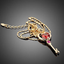 Load image into Gallery viewer, Golden Key Red Crystal Necklace KPN0008 - KHAISTA Fashion Jewellery
