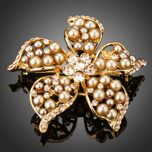 Golden Pearl Flower Pin Brooch - KHAISTA Fashion Jewellery