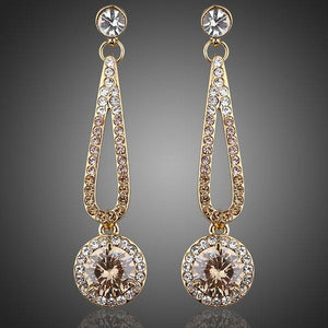 Golden Round Cubic Zirconia Drop Earrings -KPE0048 - KHAISTA Fashion Jewellery