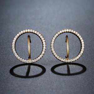 Golden Round Stud Earrings -KPE0364 - KHAISTA Fashion Jewellery