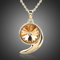 KHAISTA gold crystal snail link chain necklace on white background