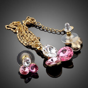 Golden Stellux Austrian Crystal Water Drop Stud Earrings and Necklace Set - KHAISTA Fashion Jewellery