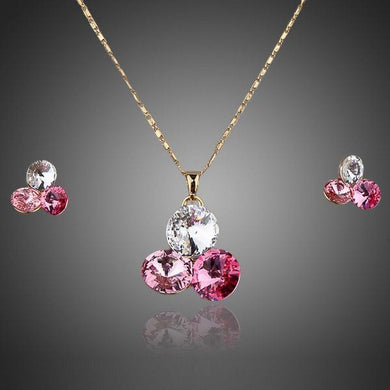 Golden Stellux Austrian Crystal Water Drop Stud Earrings and Necklace Set - KHAISTA Fashion Jewellery