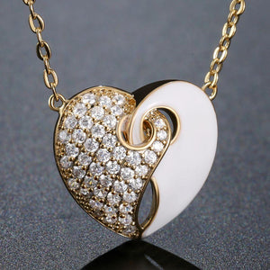 Golden White Studded Heart Necklace - KHAISTA Fashion Jewellery