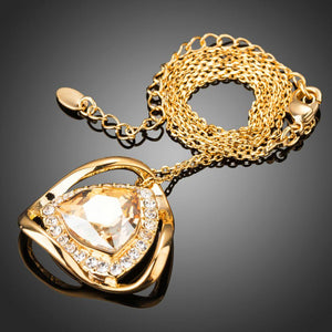 Gorgeous Big Champagne Austrian Crystals Pendant Necklace - KHAISTA Fashion Jewellery