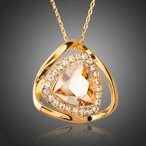 Gorgeous Big Champagne Austrian Crystals Pendant Necklace - KHAISTA Fashion Jewellery