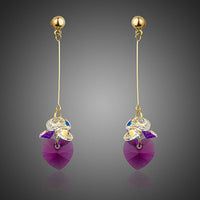 KHAISTA gradient heart crystal drop earrings on white background