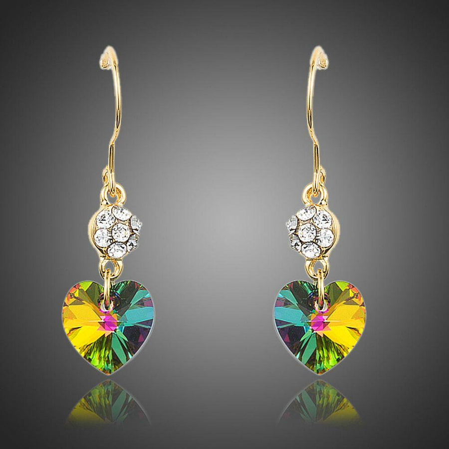 KHAISTA gradual change Stellux heart drop earrings on white background