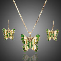 Khaista green butterfly crystal drop earrings chain necklace set