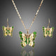 Green Butterfly Crystal Drop Earrings and Chain Necklace Set
