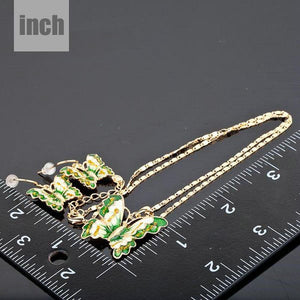 Green Butterfly Drop Earrings + Chain Necklace Set - KHAISTA Fashion Jewellery