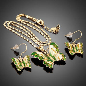 Green Butterfly Drop Earrings + Chain Necklace Set - KHAISTA Fashion Jewellery
