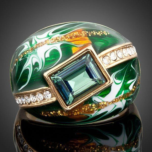 Khaista Green Crown Oil Paint Ring on white background