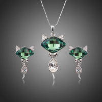 Khaista green crystal fox pendant necklace earrings set