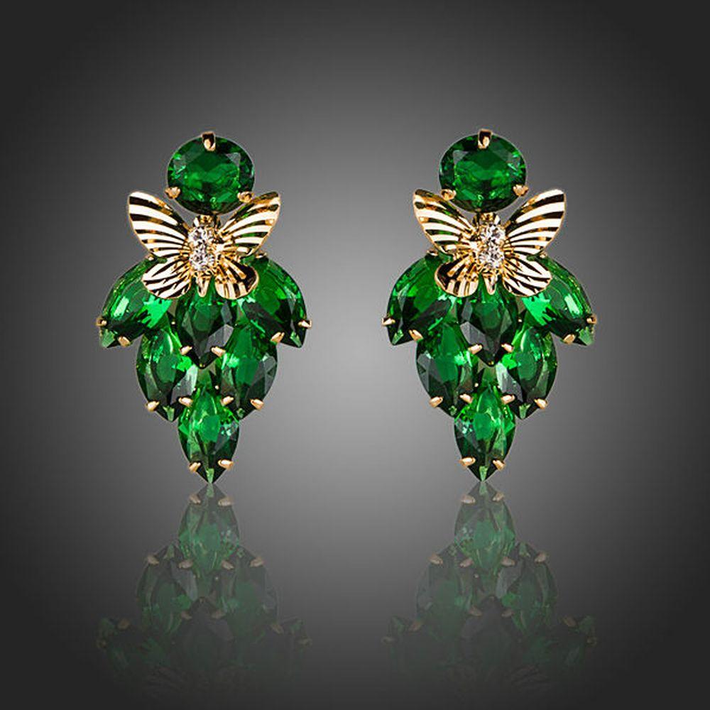 khaista green cubic zirconia butterfly drop earrings kpe0122 image 1