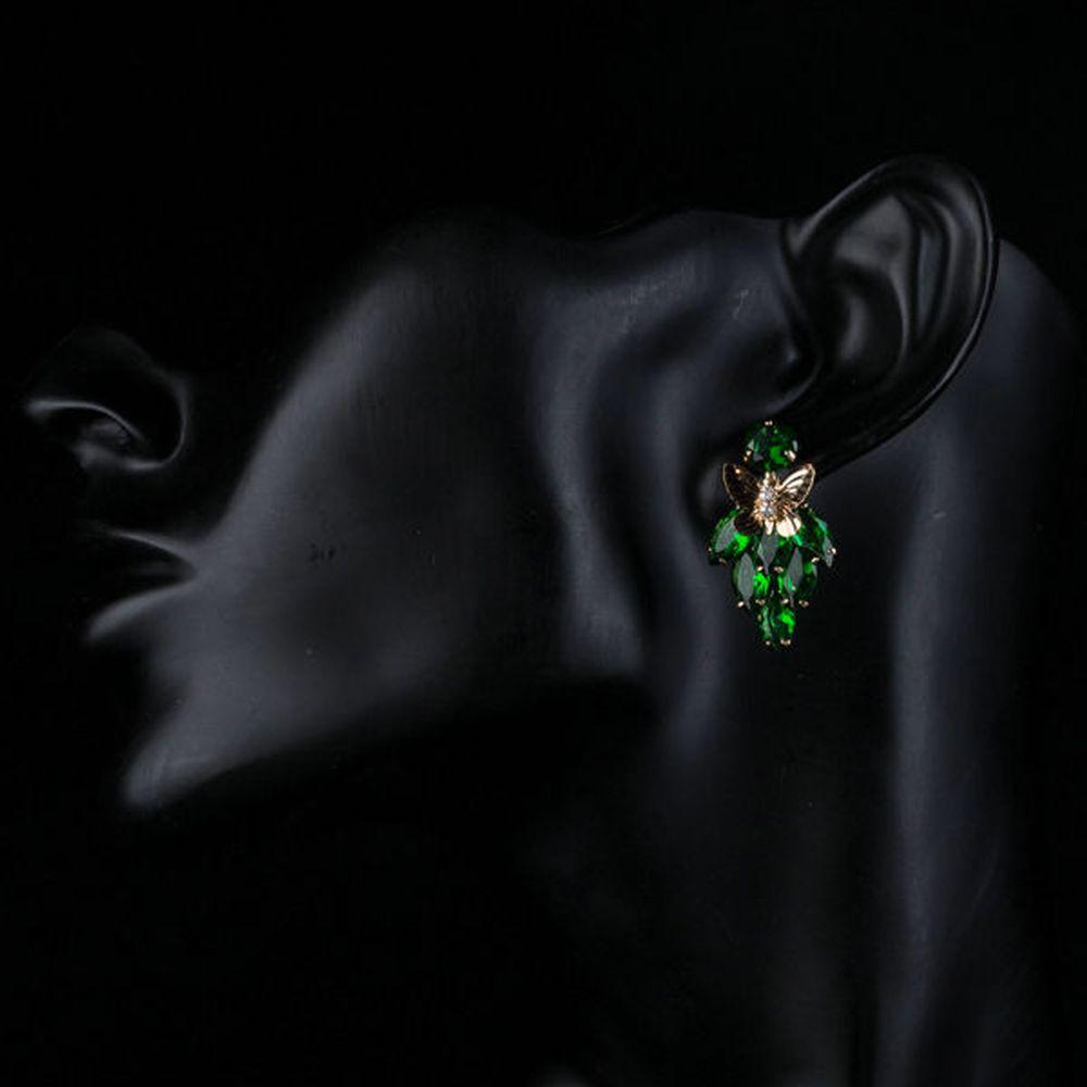 khaista green cubic zirconia butterfly drop earrings kpe0122 image 2