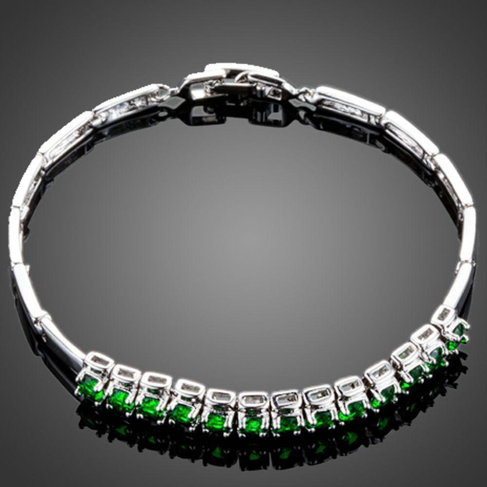 Green Cubic Zirconia Link Chain Bracelet - KHAISTA Fashion Jewellery