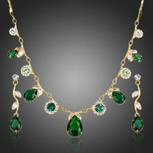 Load image into Gallery viewer, Green Cubic Zirconia Necklace + Earrings Sets -KJG0147 - KHAISTA
