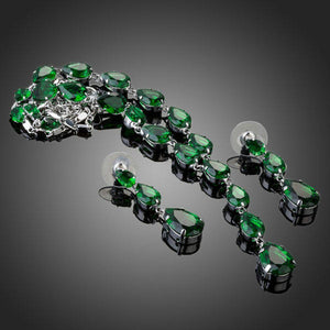 Green Cubic Zirconia Tear Drop Pendant Necklace and Earrings Set - KHAISTA Fashion Jewellery