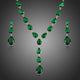 Green Cubic Zirconia Teardrop Pendant Necklace and Earrings Set
